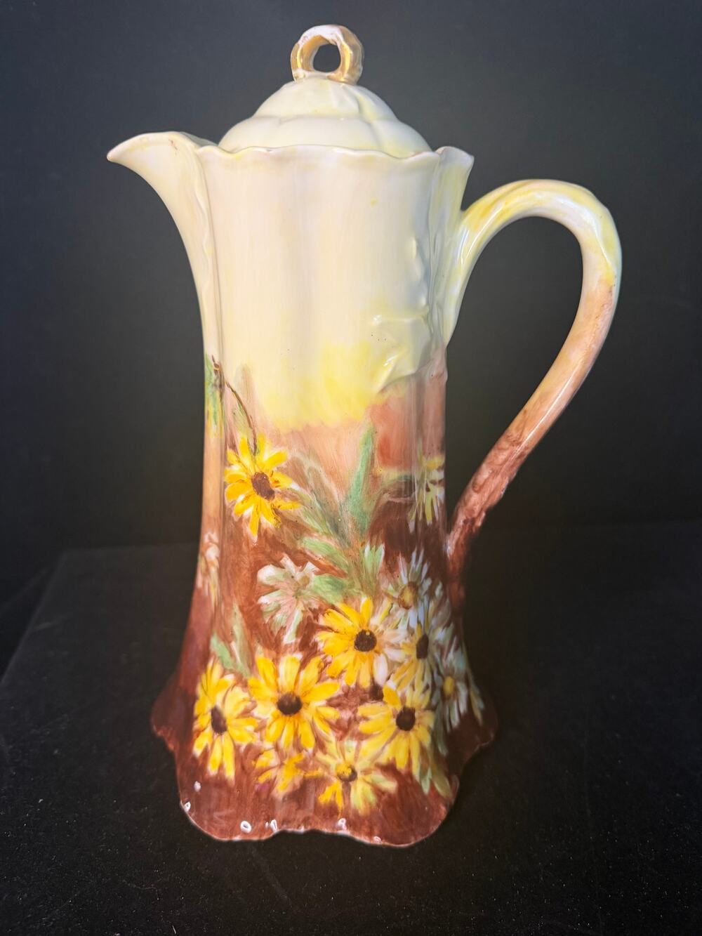 Haviland Limoges France HandPainted Chocolate Pot 10" Black-Eyed Susan Floral